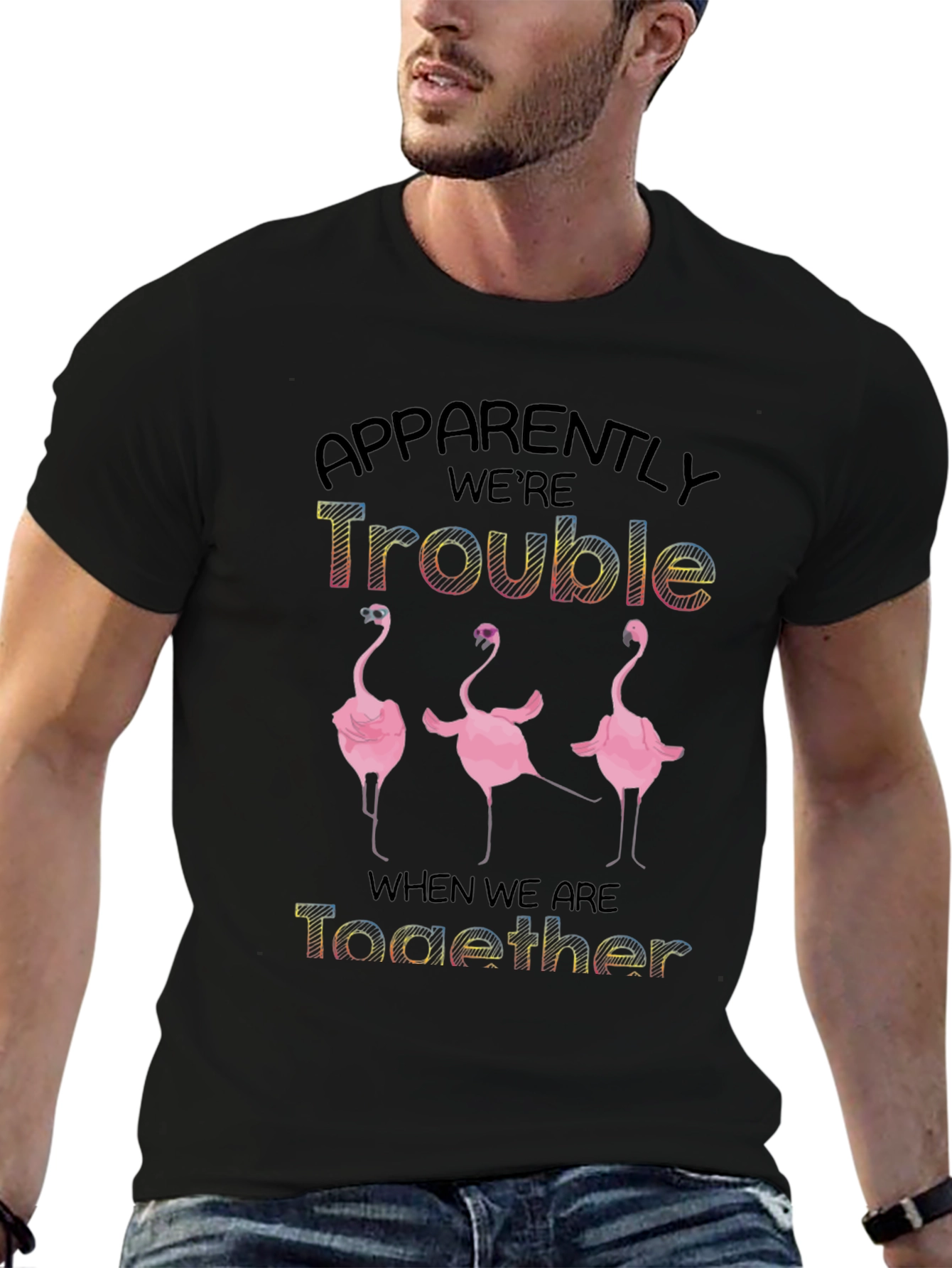 Apparently Were Trouble Flamingo Graphic Tee