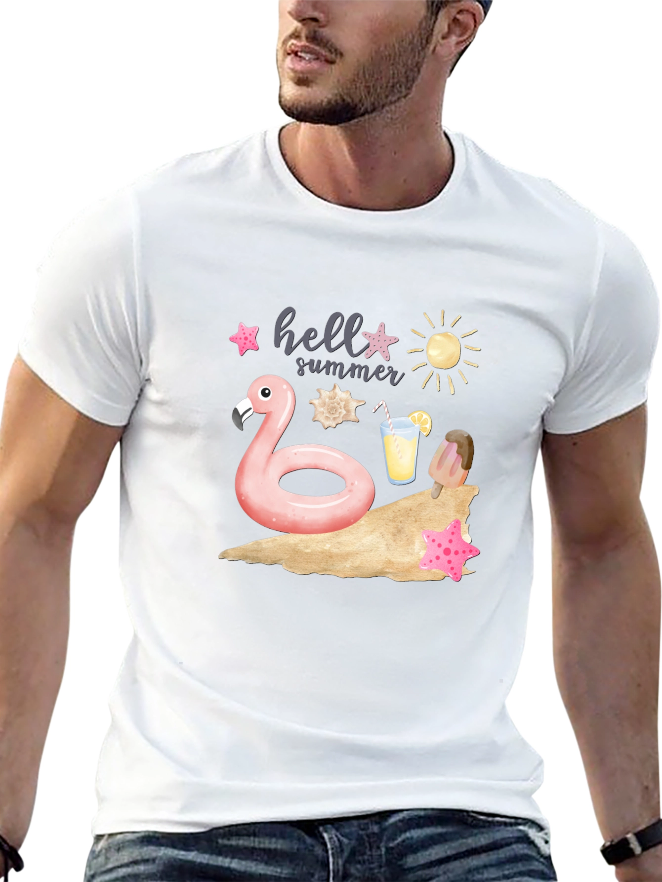 Hello Summer Flamingo Graphic T-Shirt