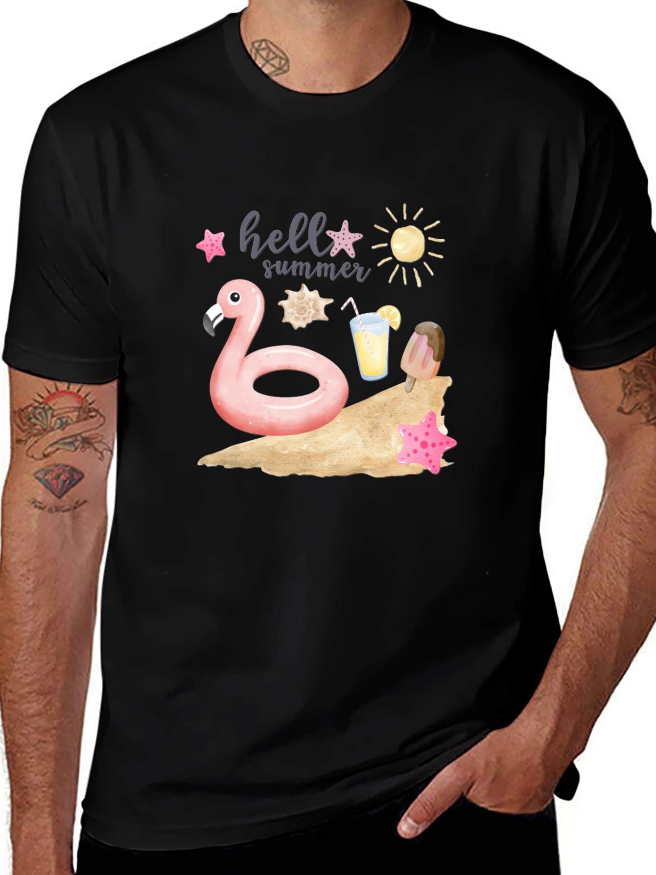 Hello Summer Flamingo Graphic T-Shirt