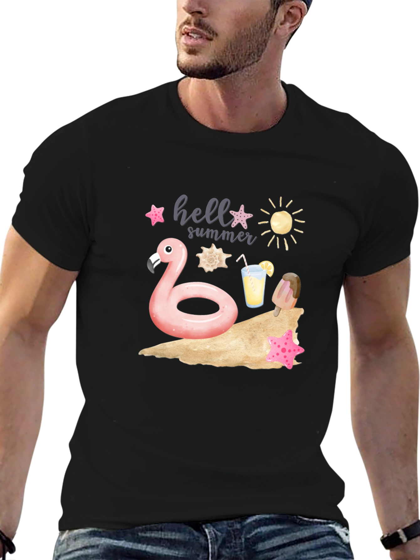 Hello Summer Flamingo Graphic T-Shirt