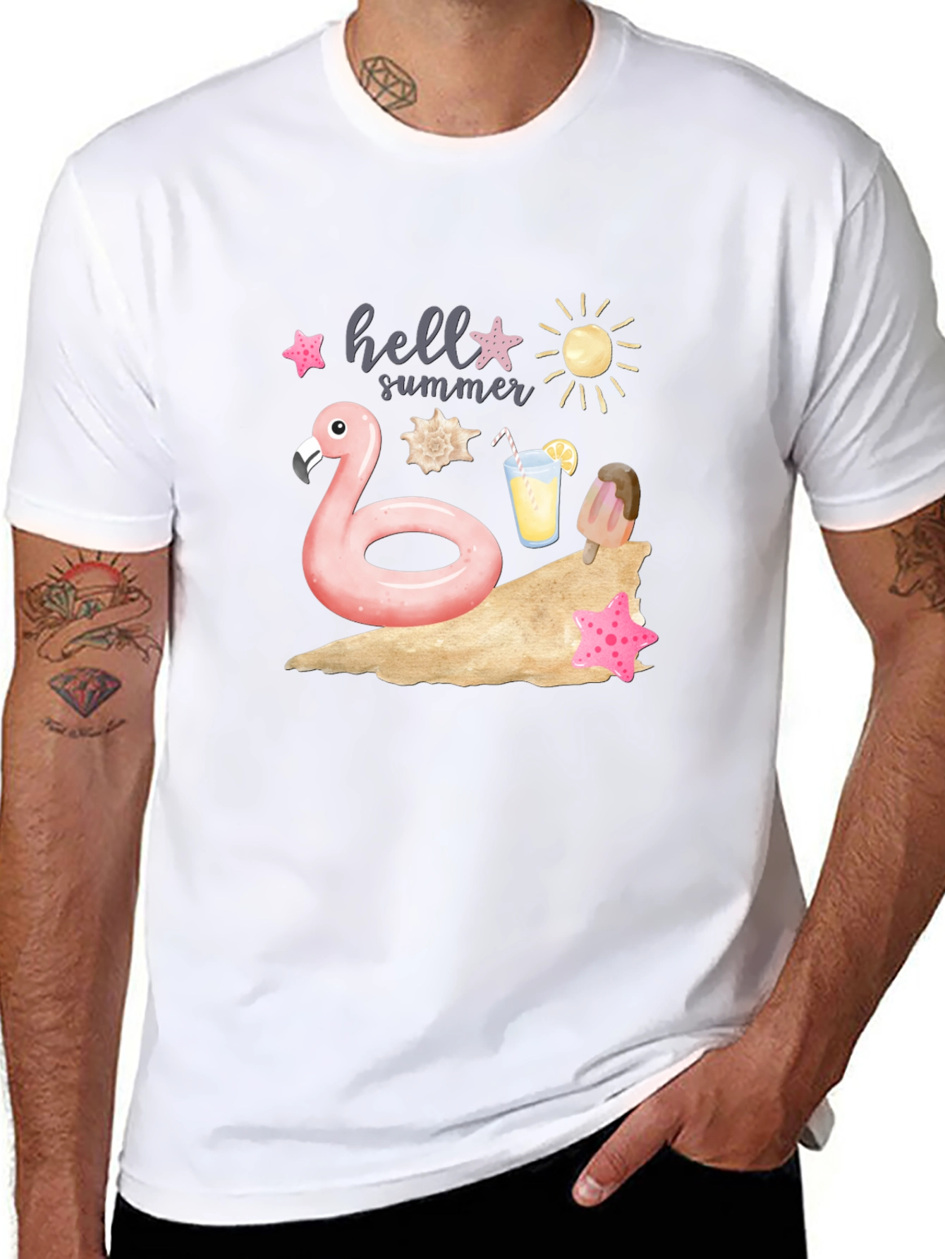 Hello Summer Flamingo Graphic T-Shirt