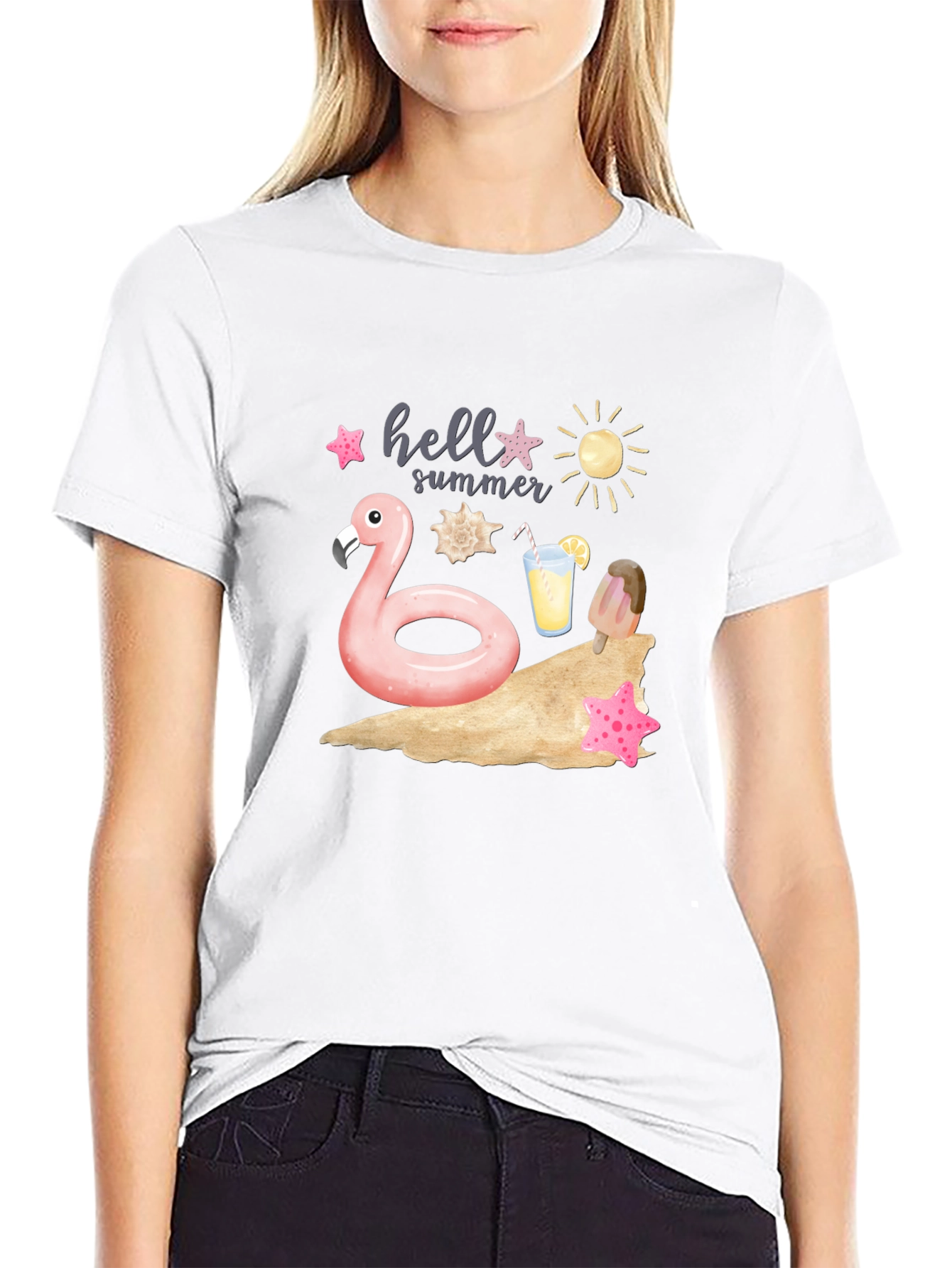 Hello Summer Flamingo Graphic T-Shirt