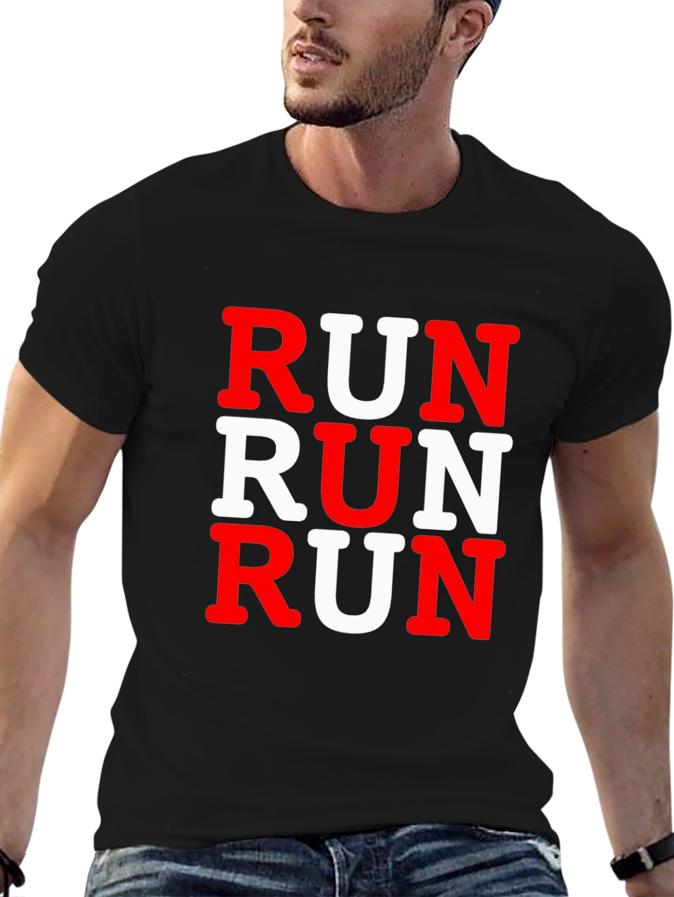 Run Graphic Print Mens Black T-Shirt
