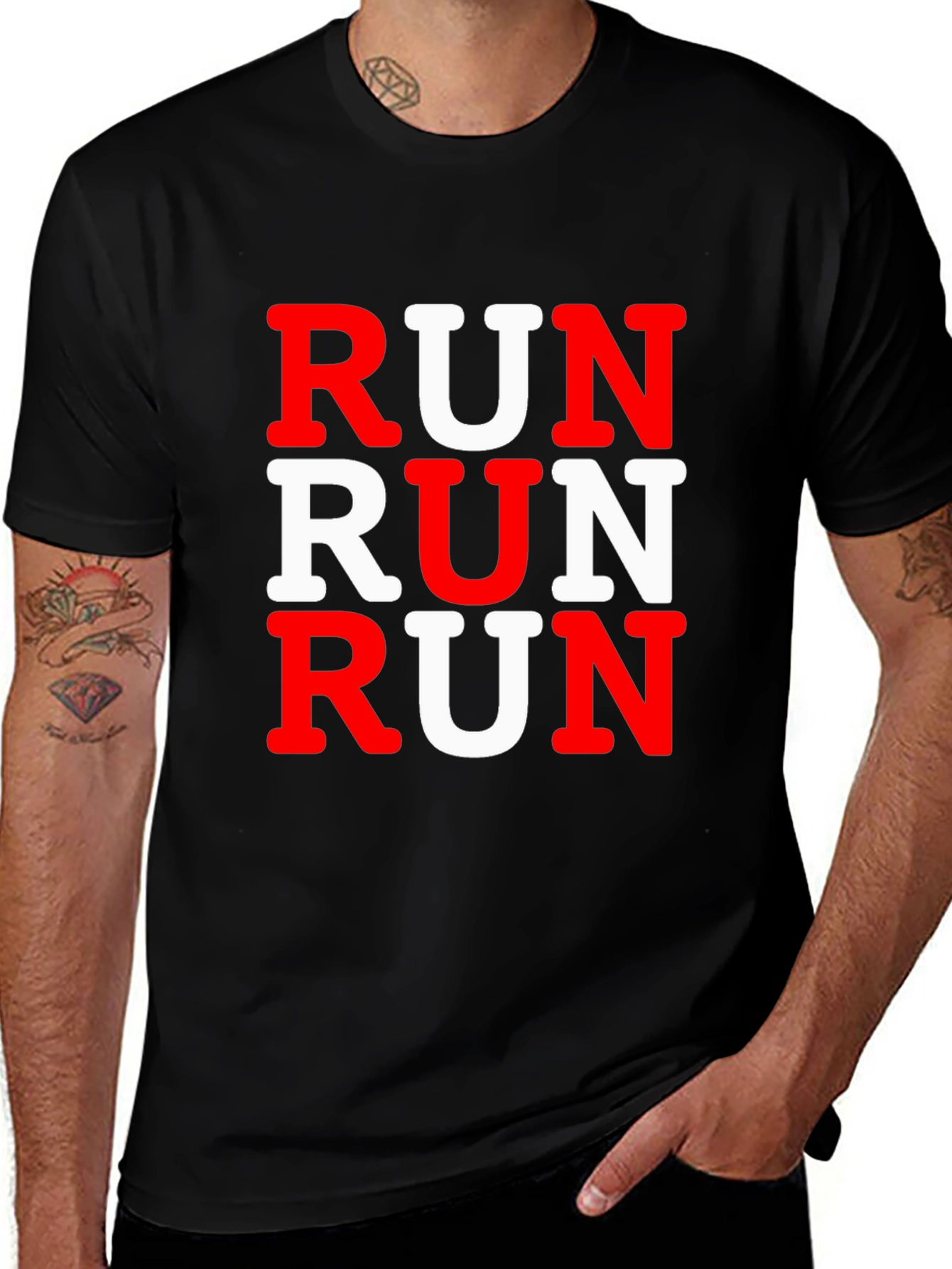 Run Graphic Print Mens Black T-Shirt