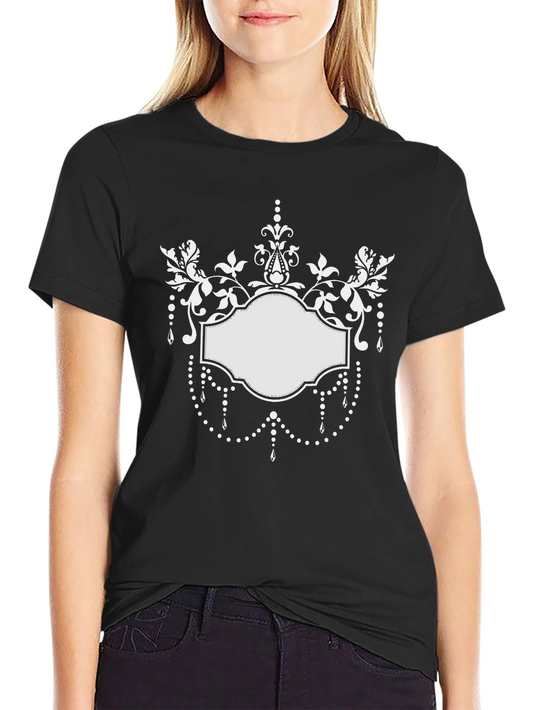Elegant Floral Frame Black T-Shirt