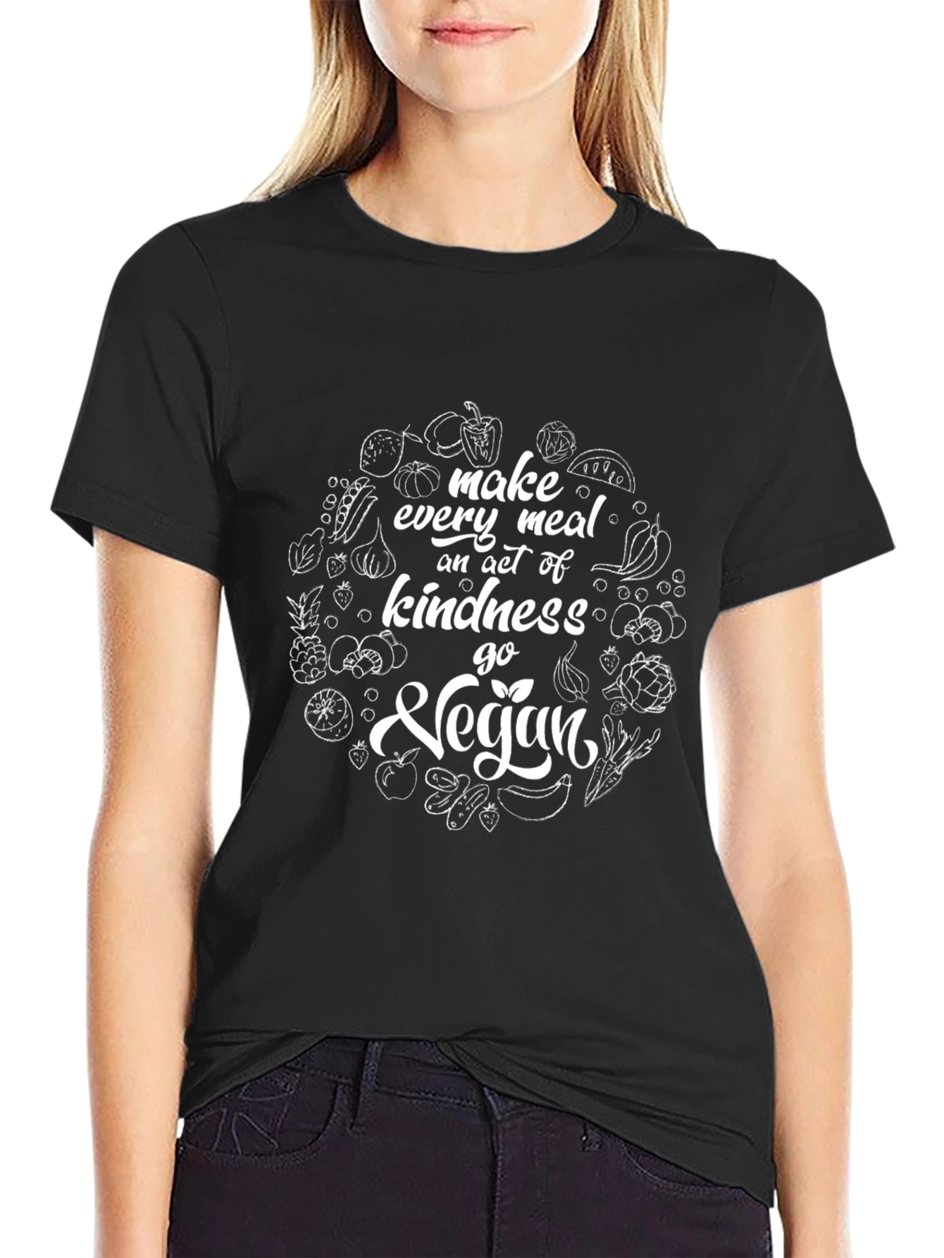 Vegan Kindness Graphic Tee - Black Cotton T-Shirt