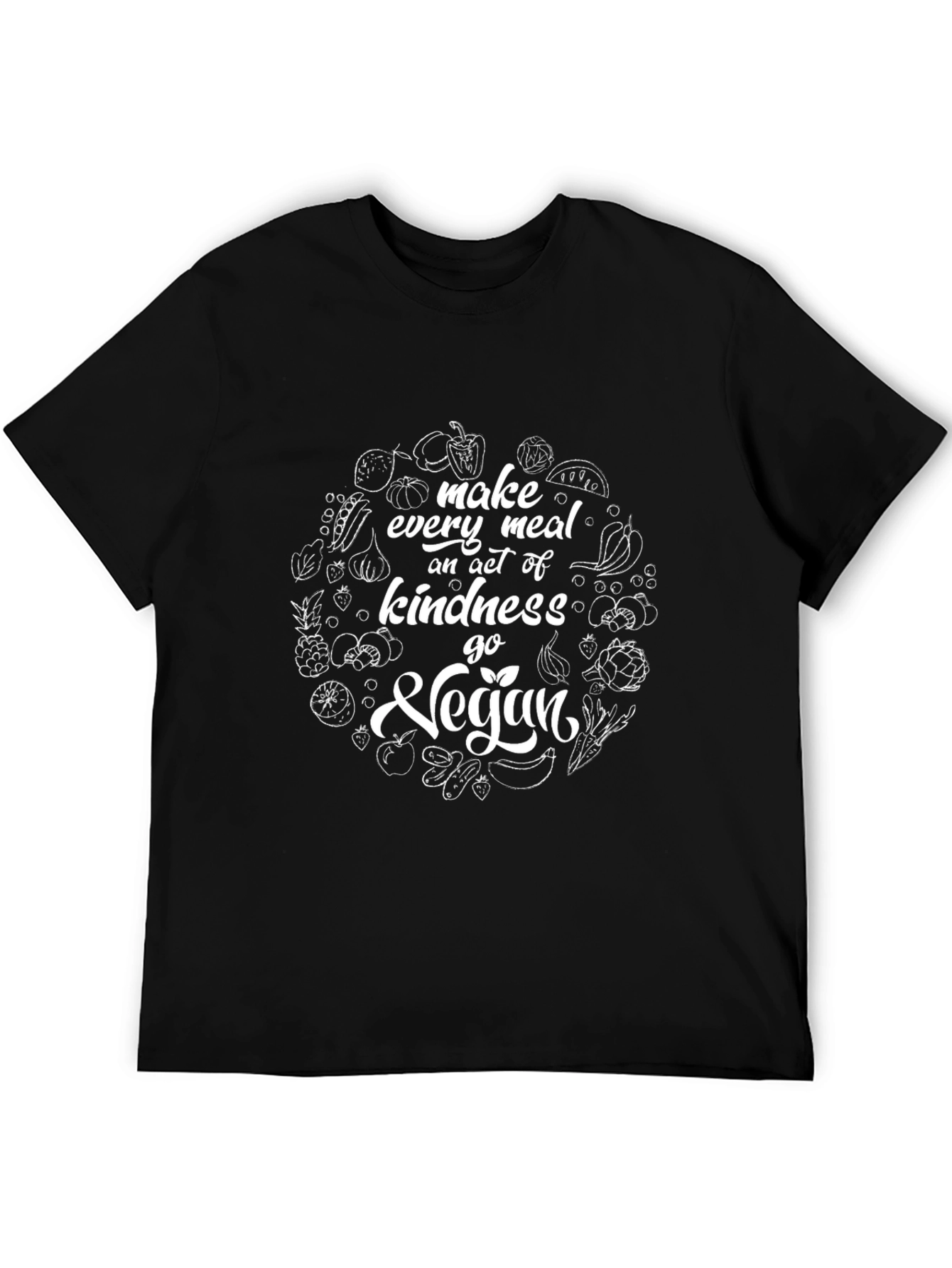 Vegan Kindness Graphic Tee - Black Cotton T-Shirt