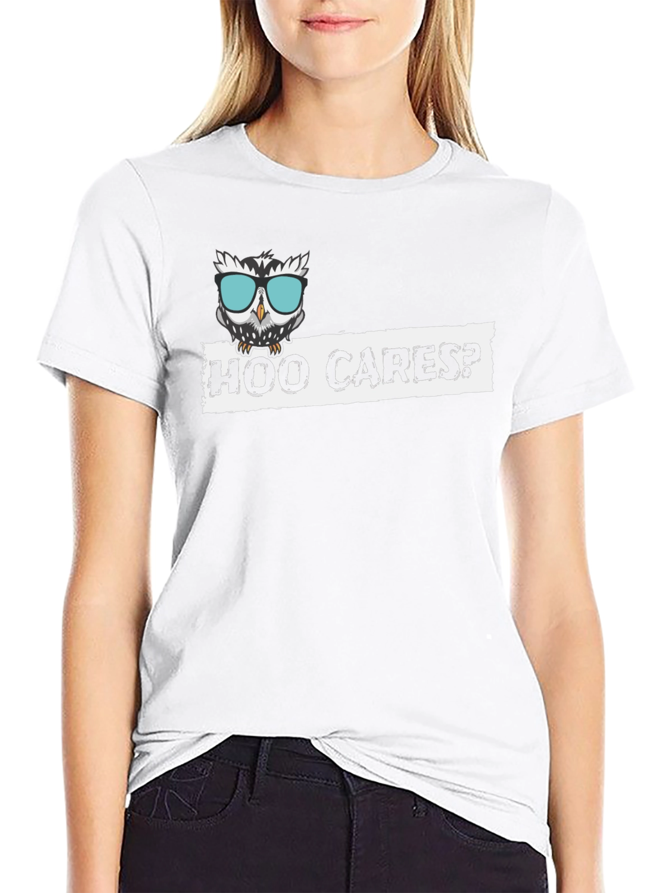 Hoo Cares? Funny Owl Graphic Black T-Shirt
