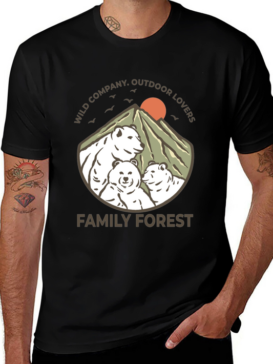 Family Forest Bear Graphic T-Shirt