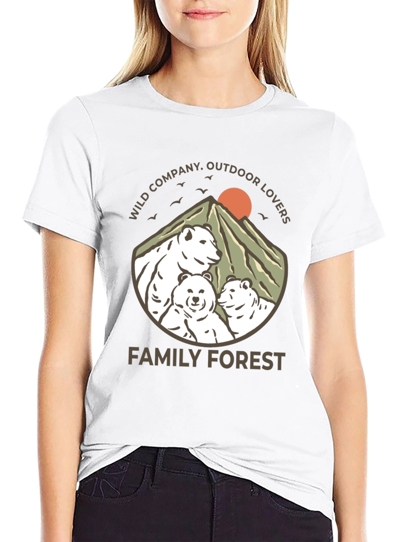Family Forest Bear Graphic T-Shirt