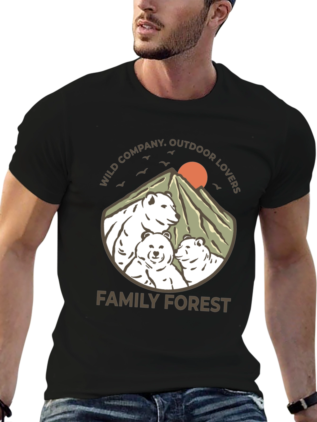 Family Forest Bear Graphic T-Shirt