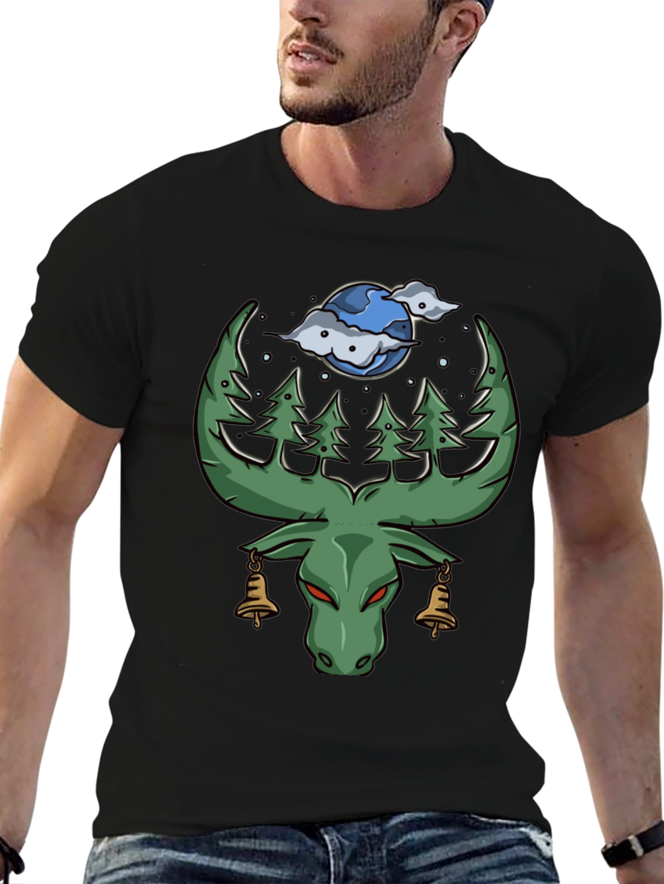 Nature Moose Graphic Tee - Black