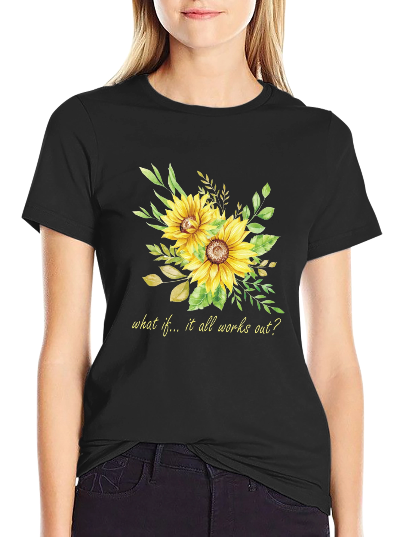 Sunflower Graphic Tee - Inspirational Quote Black T-Shirt