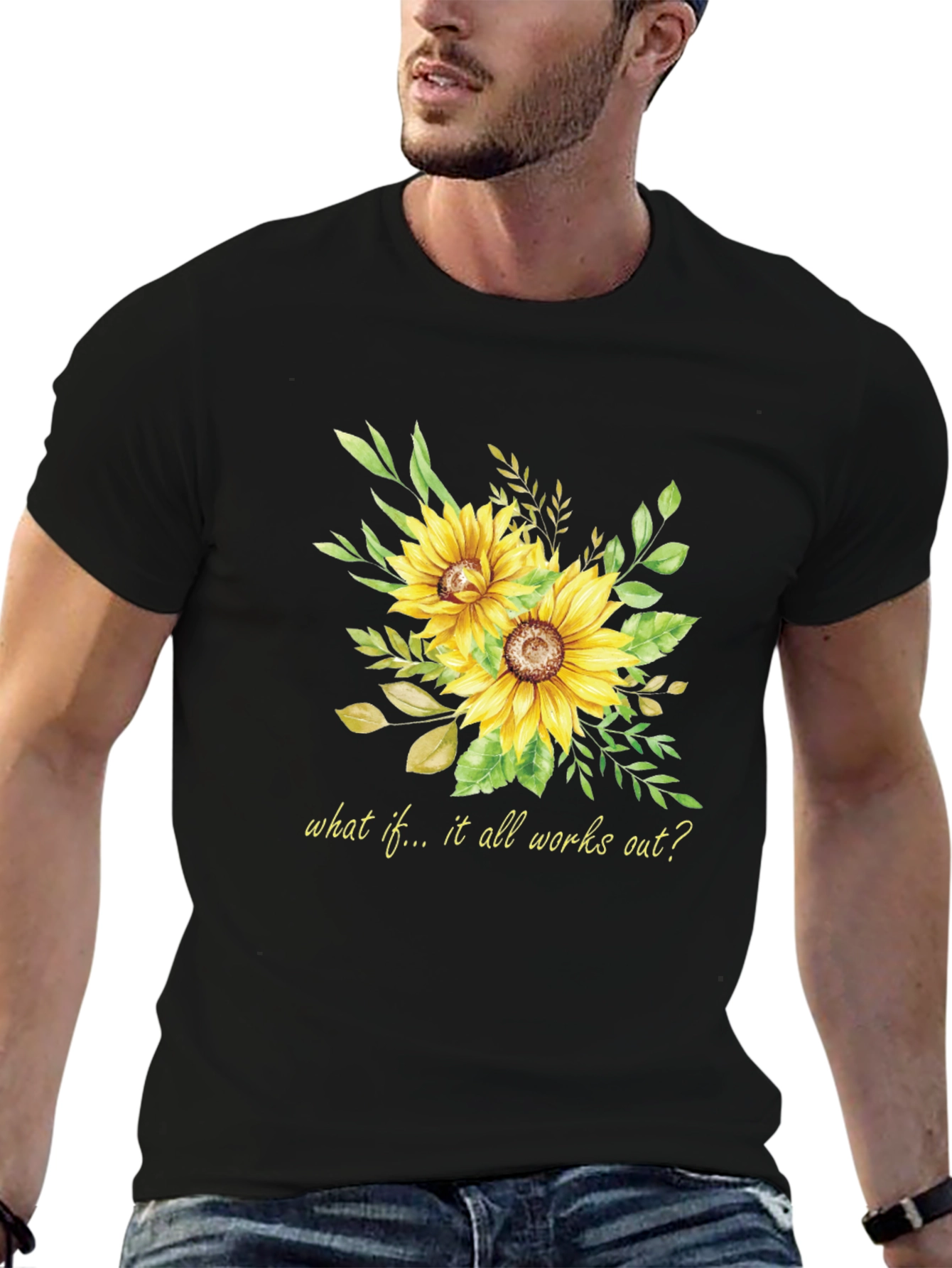 Sunflower Graphic Tee - Inspirational Quote Black T-Shirt