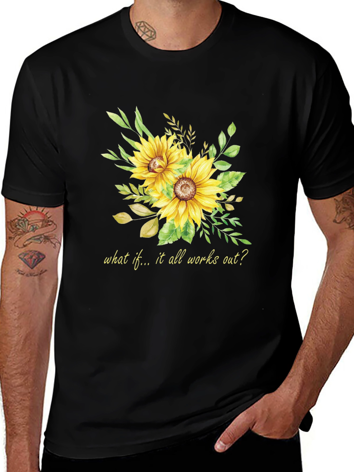 Sunflower Graphic Tee - Inspirational Quote Black T-Shirt