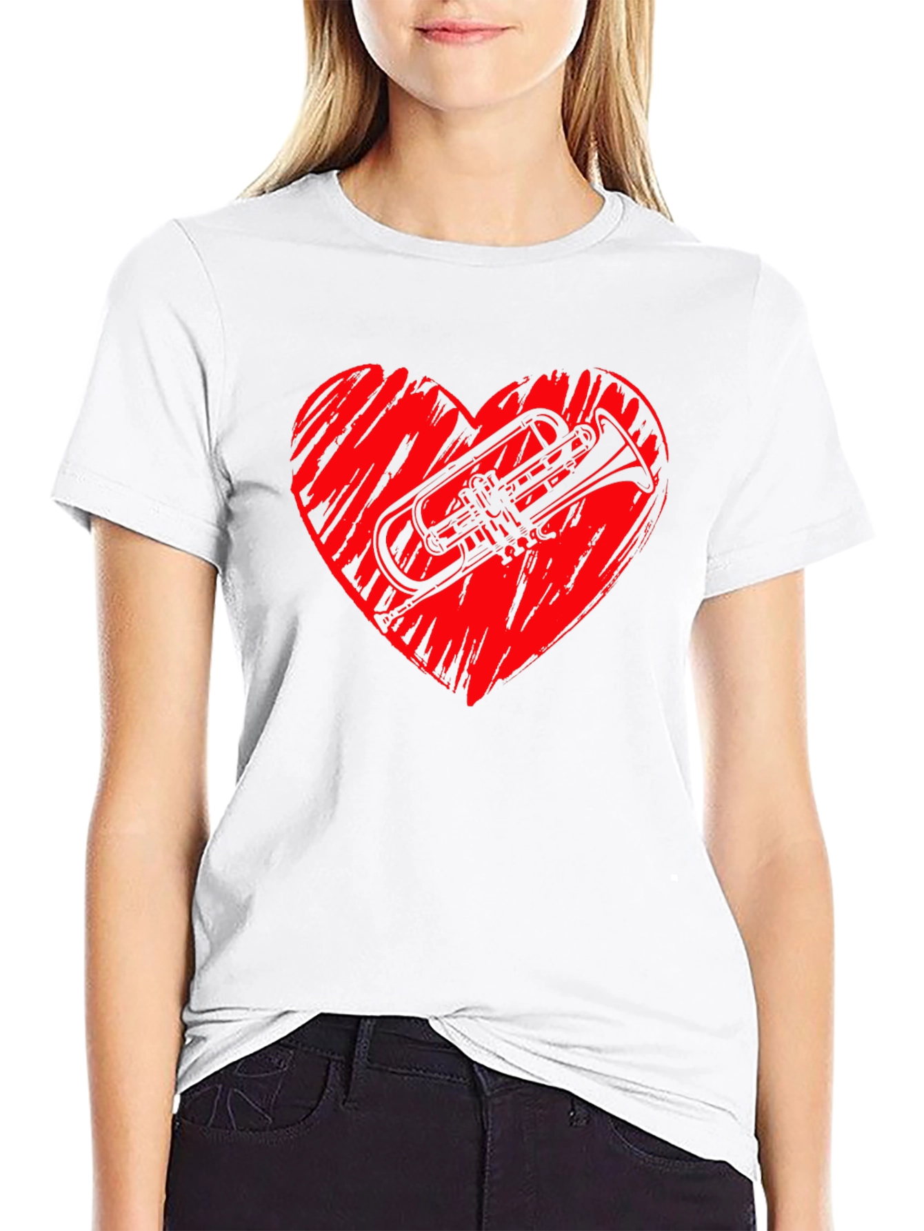Trumpet Heart Graphic Black T-Shirt
