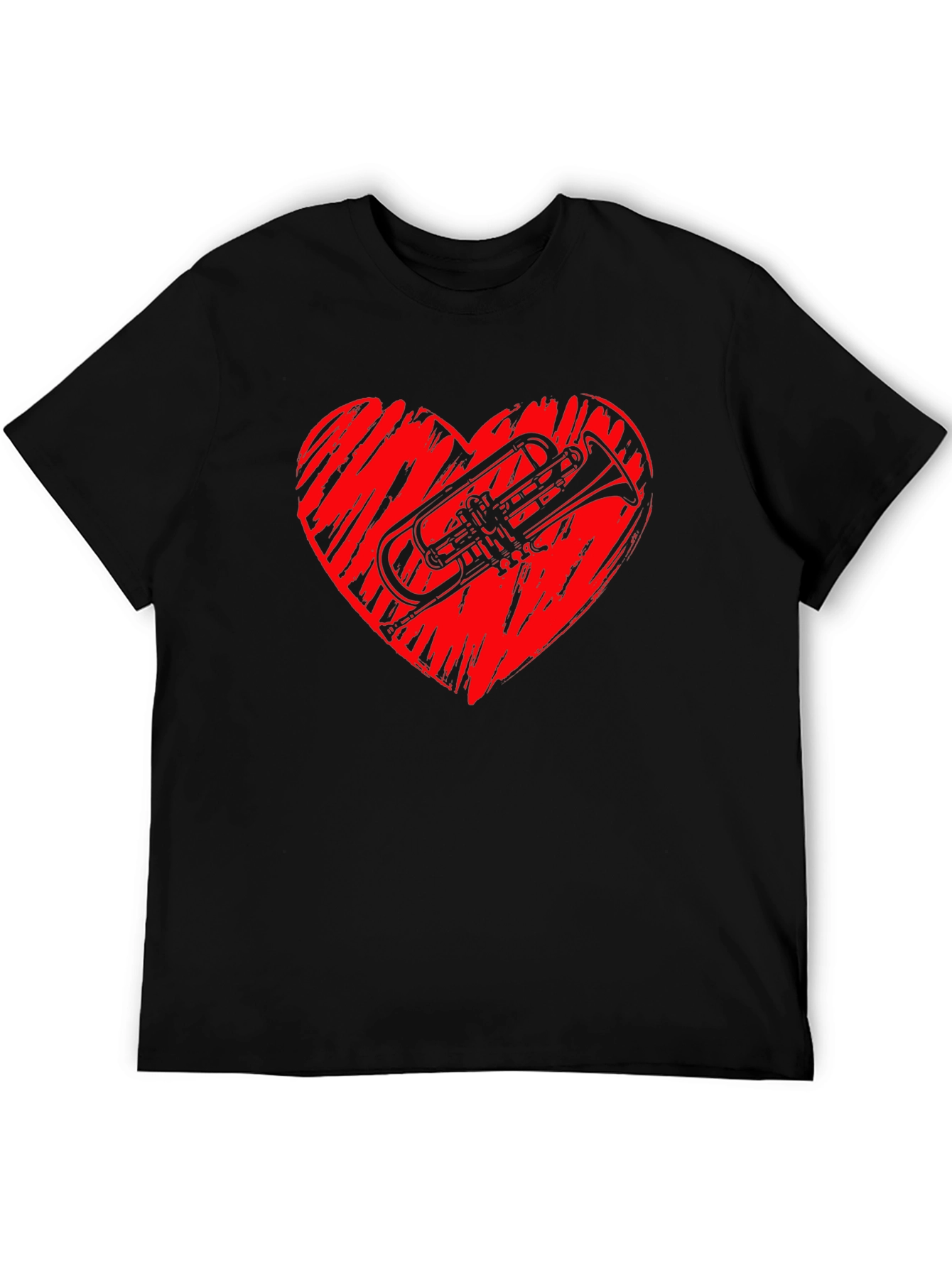 Trumpet Heart Graphic Black T-Shirt