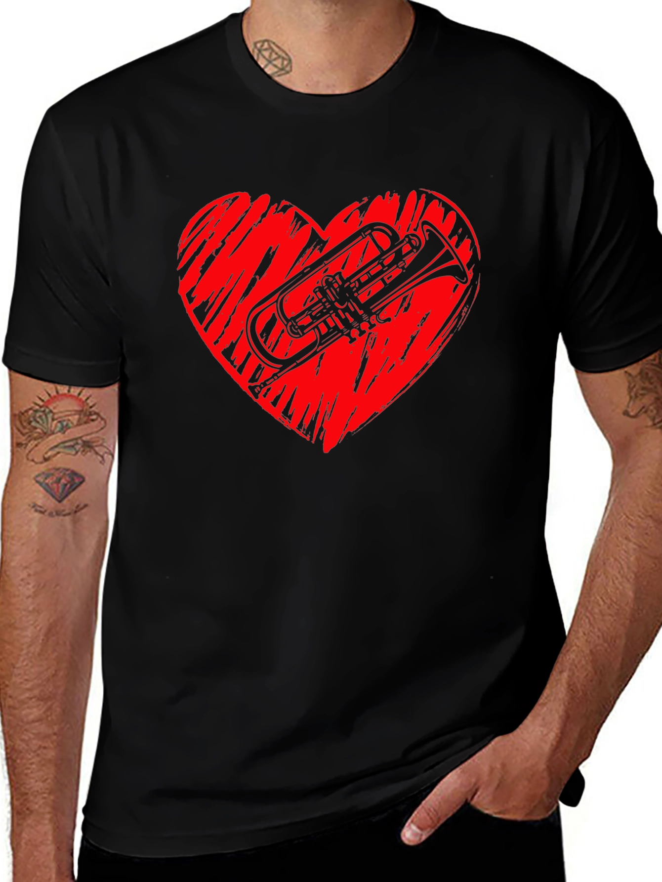 Trumpet Heart Graphic Black T-Shirt