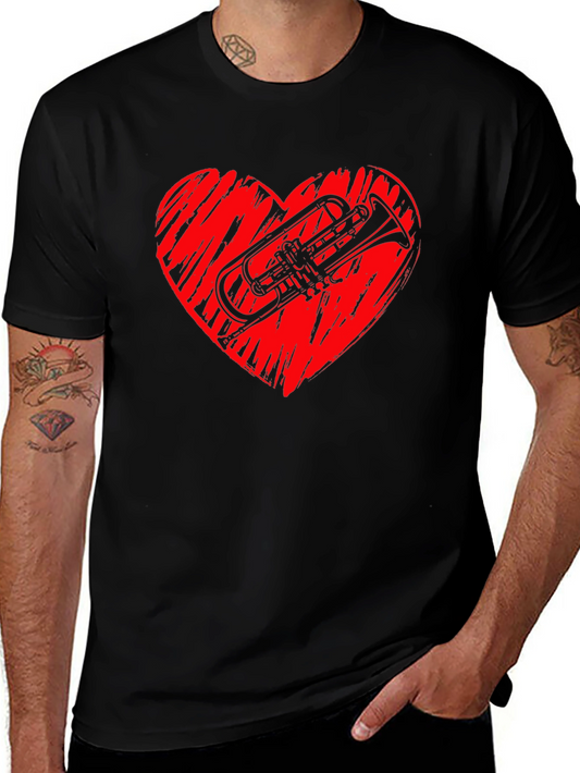 Trumpet Heart Graphic Black T-Shirt