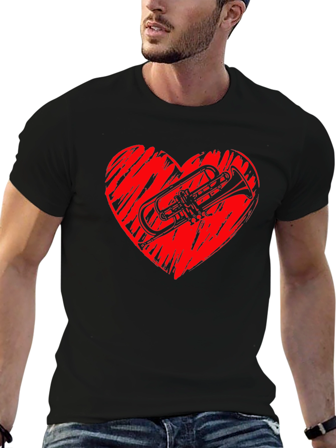 Trumpet Heart Graphic Black T-Shirt