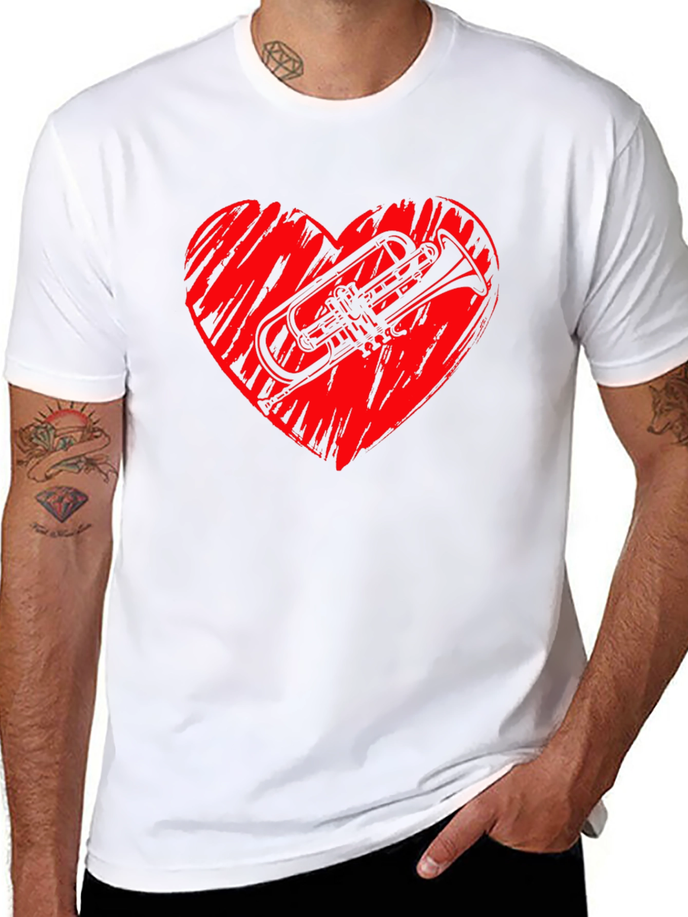 Trumpet Heart Graphic Black T-Shirt