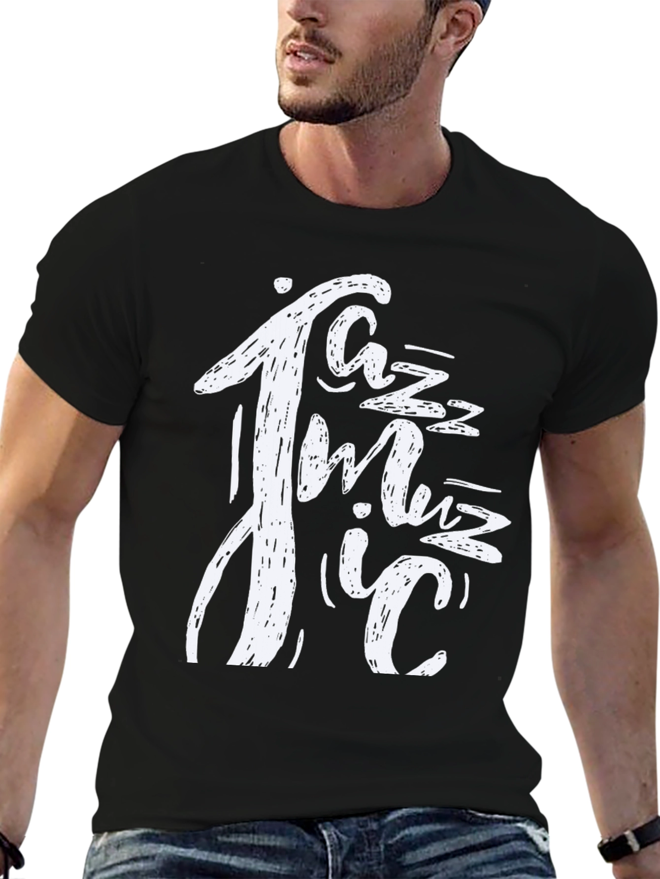Jazz Music Graphic Print Black T-Shirt