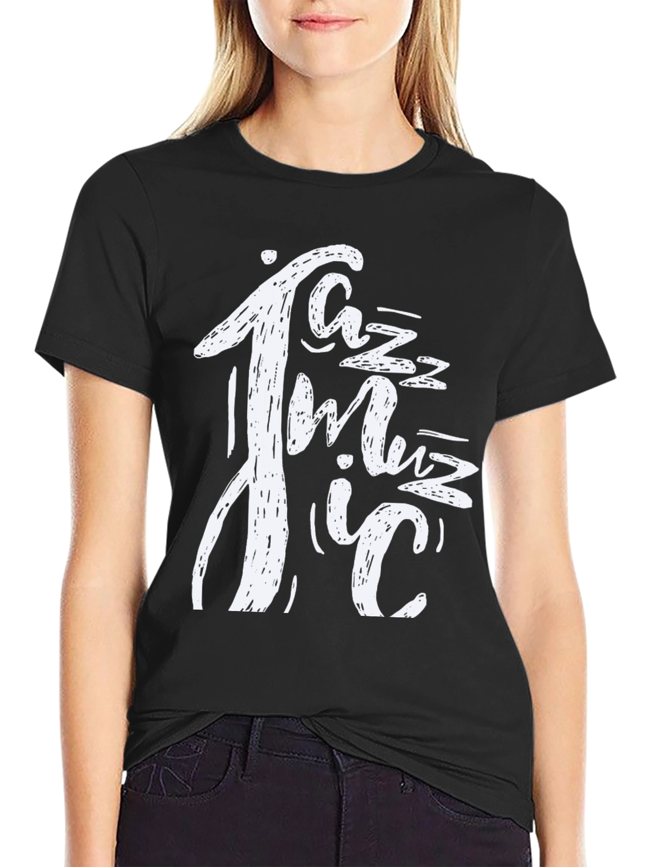 Jazz Music Graphic Print Black T-Shirt