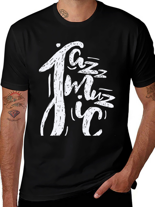 Jazz Music Graphic Print Black T-Shirt