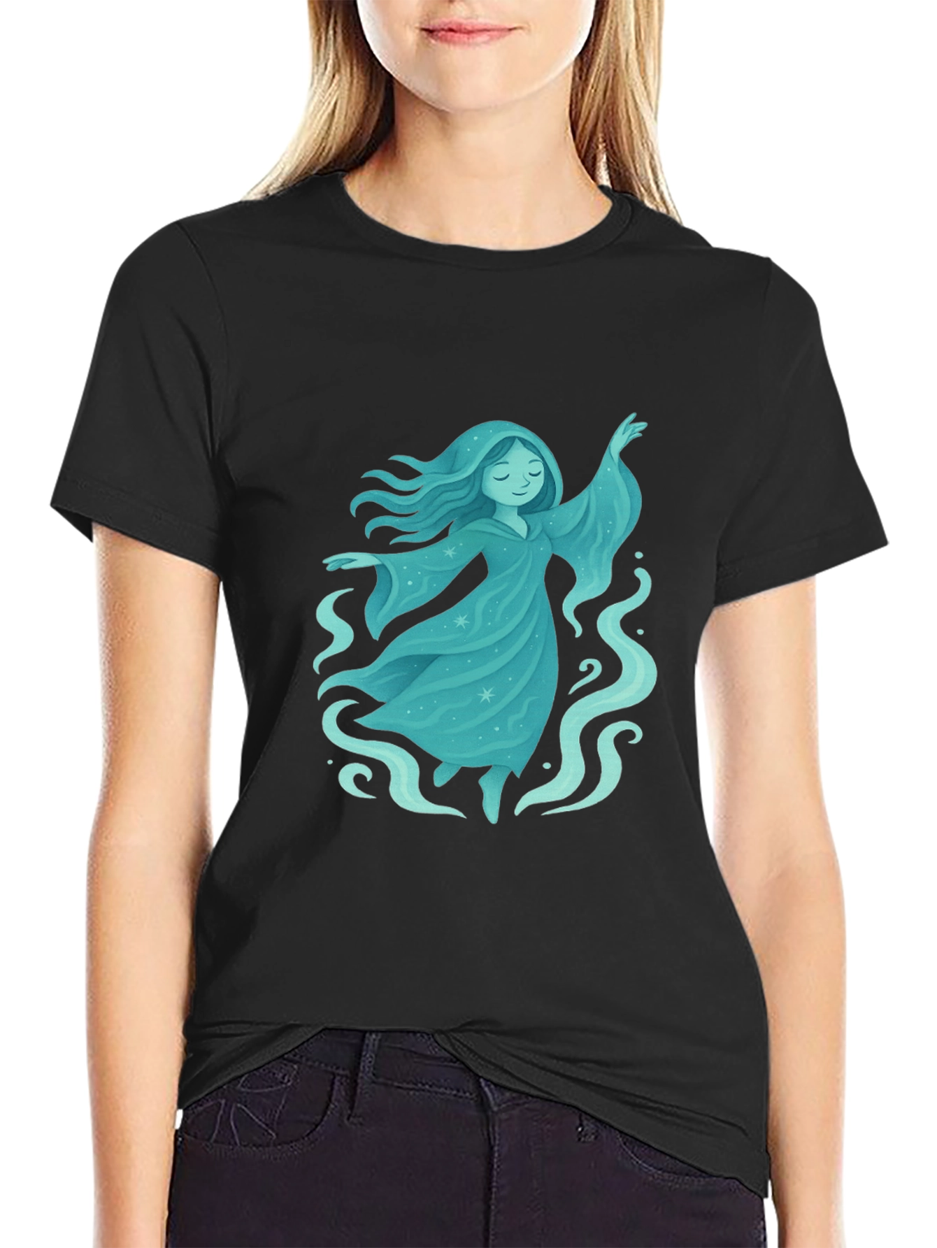 Mystical Spirit Graphic Tee - Black Cotton Blend