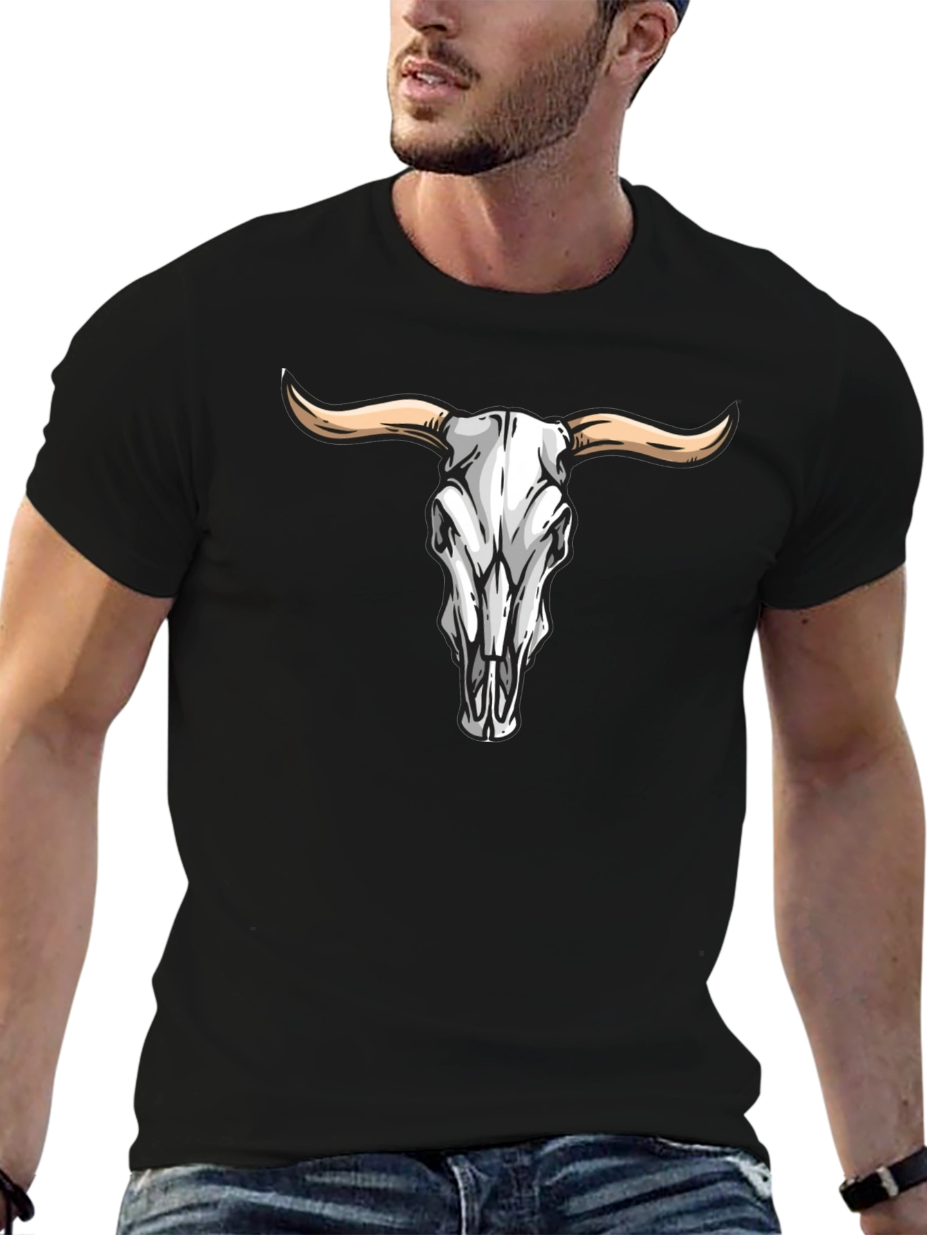 Bull Skull Graphic Tee - Western Style Black T-Shirt