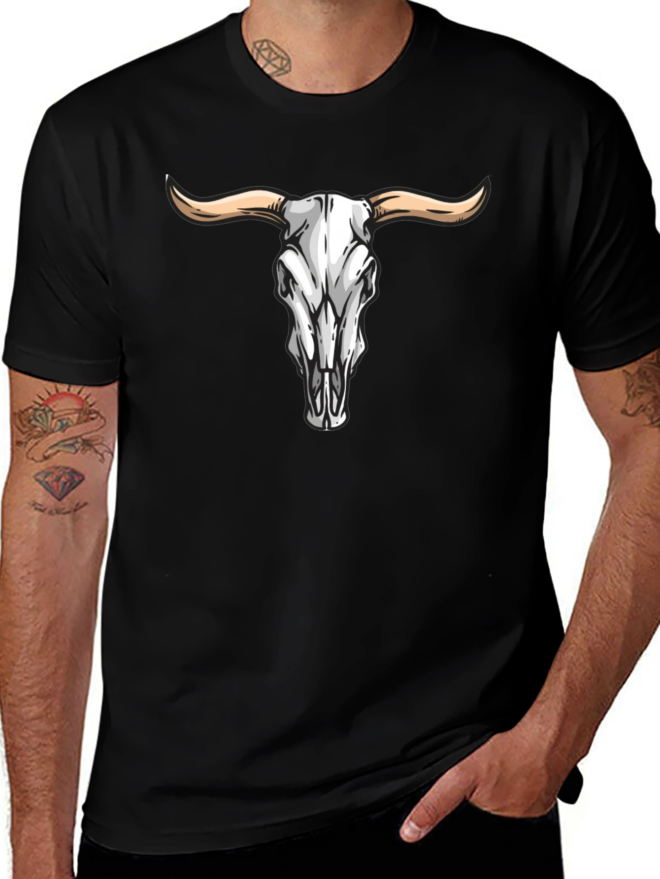Bull Skull Graphic Tee - Western Style Black T-Shirt