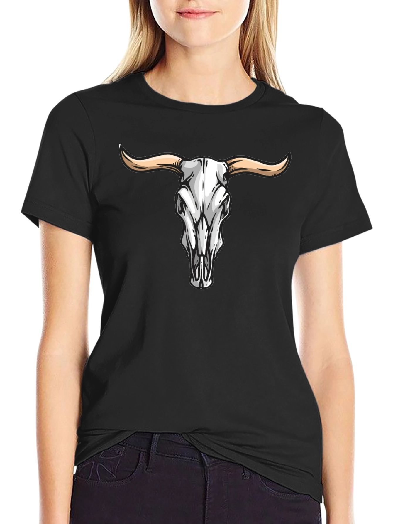 Bull Skull Graphic Tee - Western Style Black T-Shirt