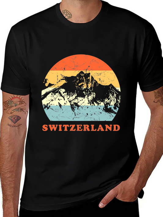 Switzerland Mountain Vintage Style Black T-Shirt