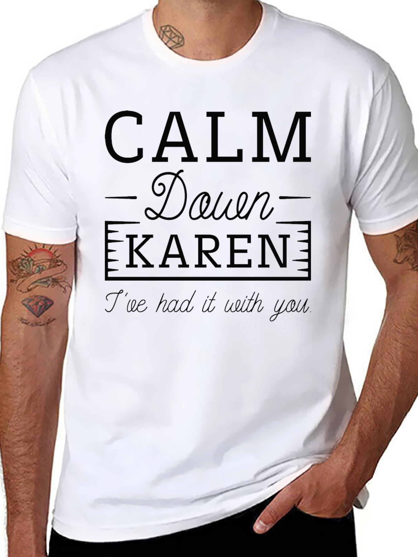 Calm Down Karen Mens Black Graphic T-Shirt