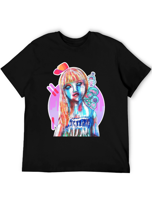 Colorful Anime Graphic Black T-Shirt
