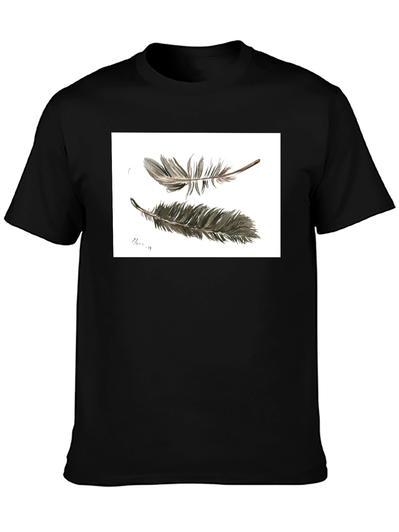Feather Sketch Tee - Black Graphic T-Shirt