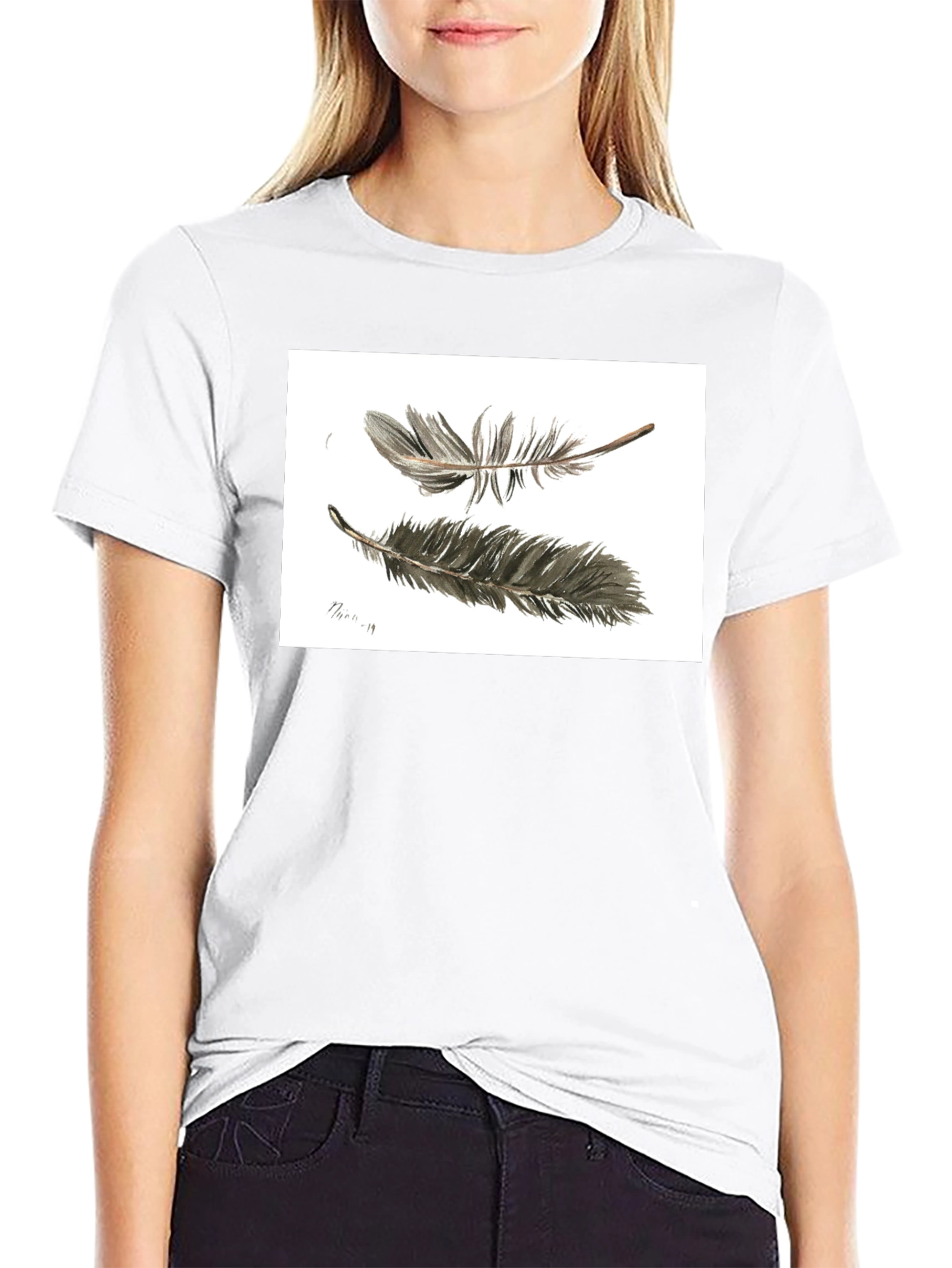 Feather Sketch Tee - Black Graphic T-Shirt