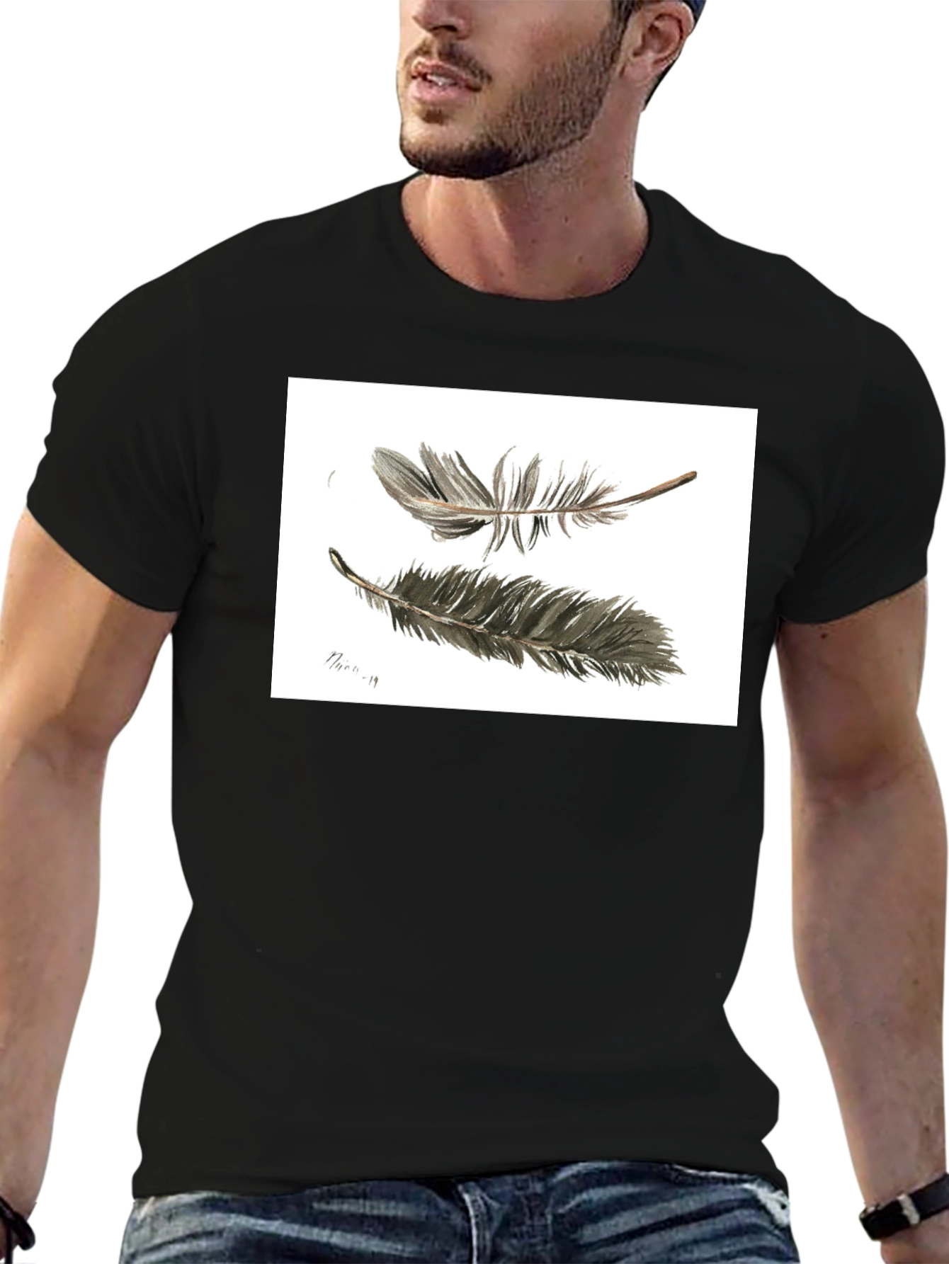 Feather Sketch Tee - Black Graphic T-Shirt