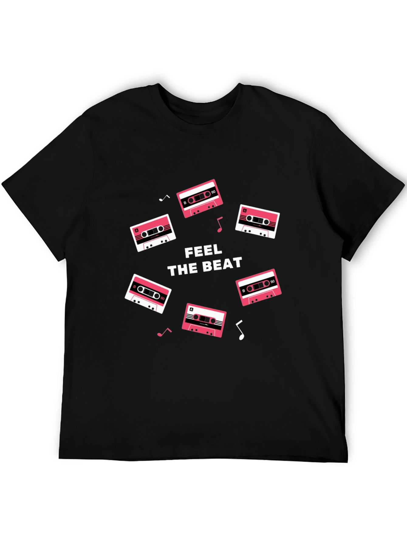 Retro Cassette Feel the Beat Black T-Shirt