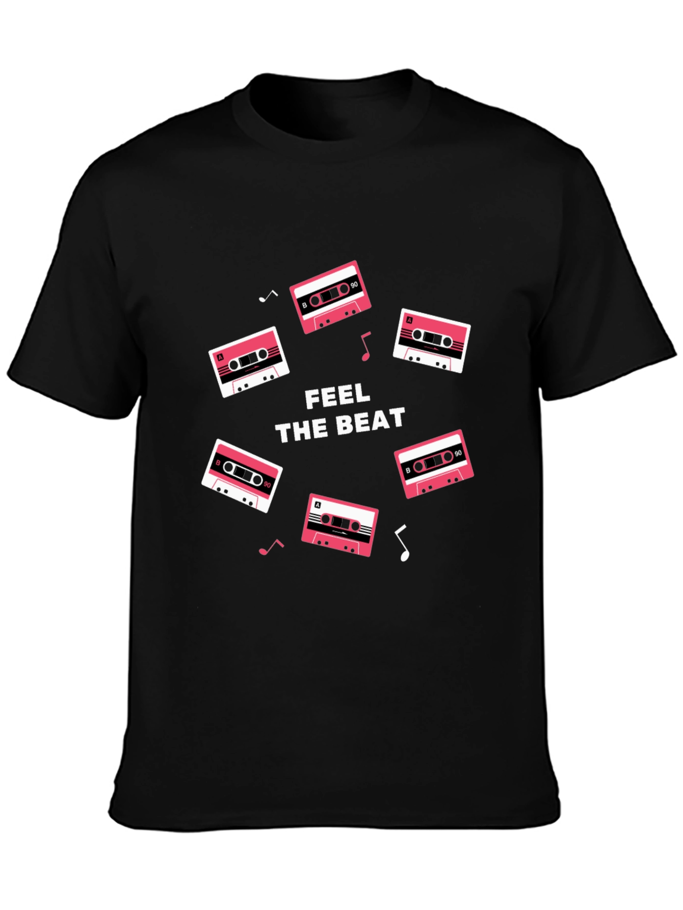 Retro Cassette Feel the Beat Black T-Shirt