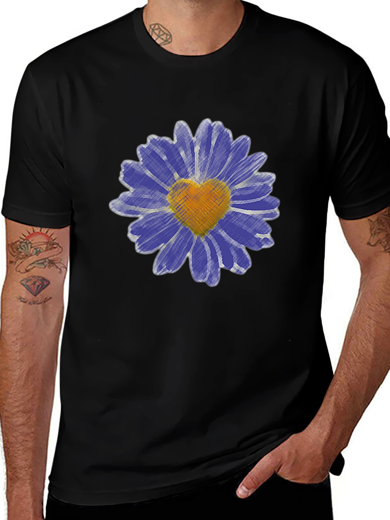 Heart Daisy Graphic T-Shirt - Mens Black Tee