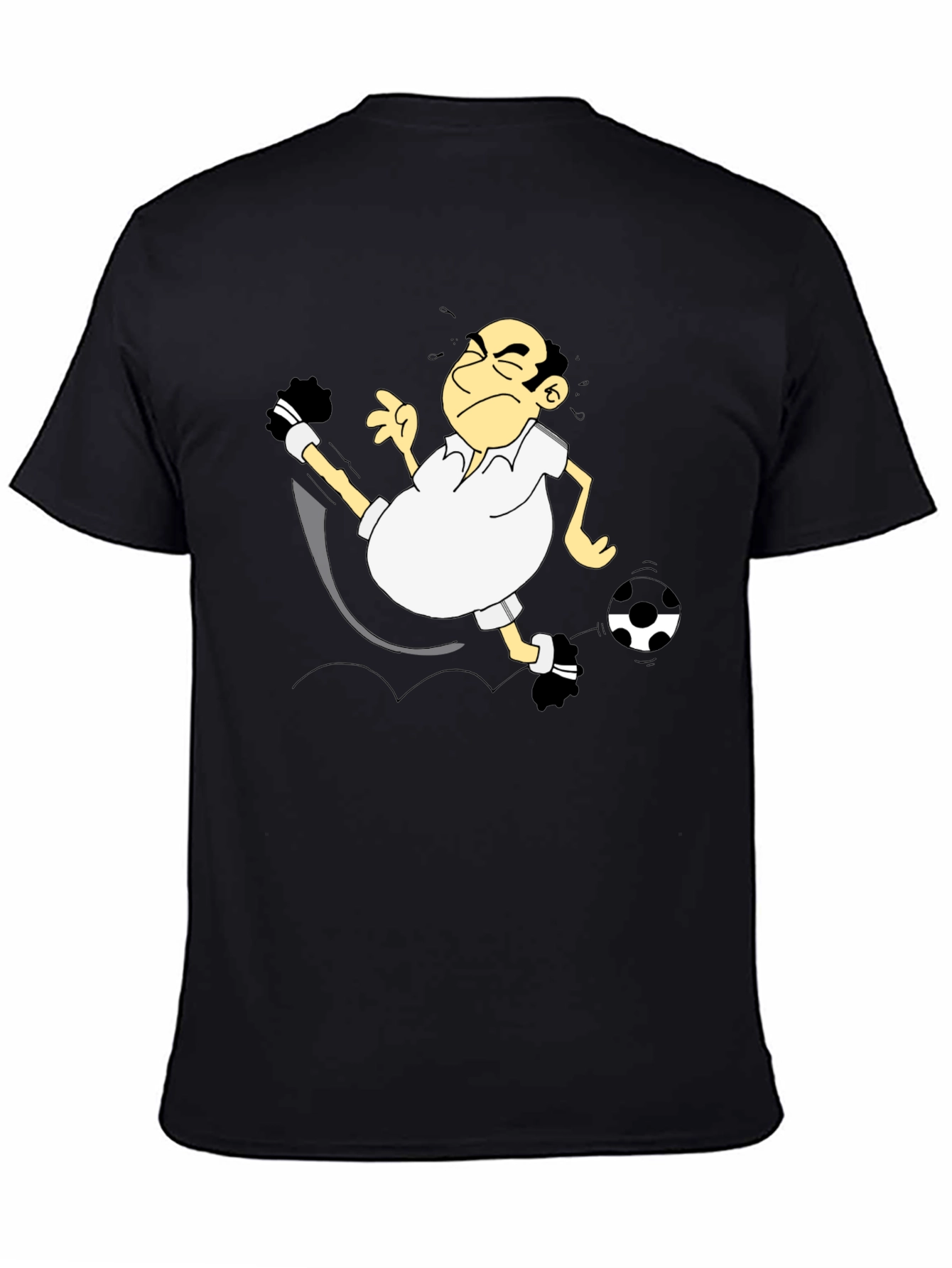Funny Soccer Cartoon Black T-Shirt