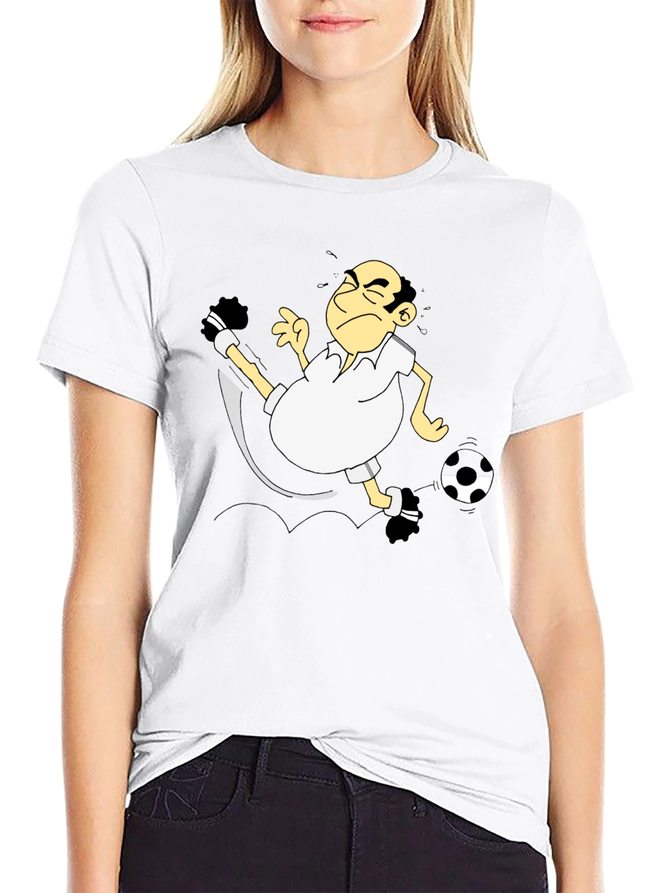 Funny Soccer Cartoon Black T-Shirt