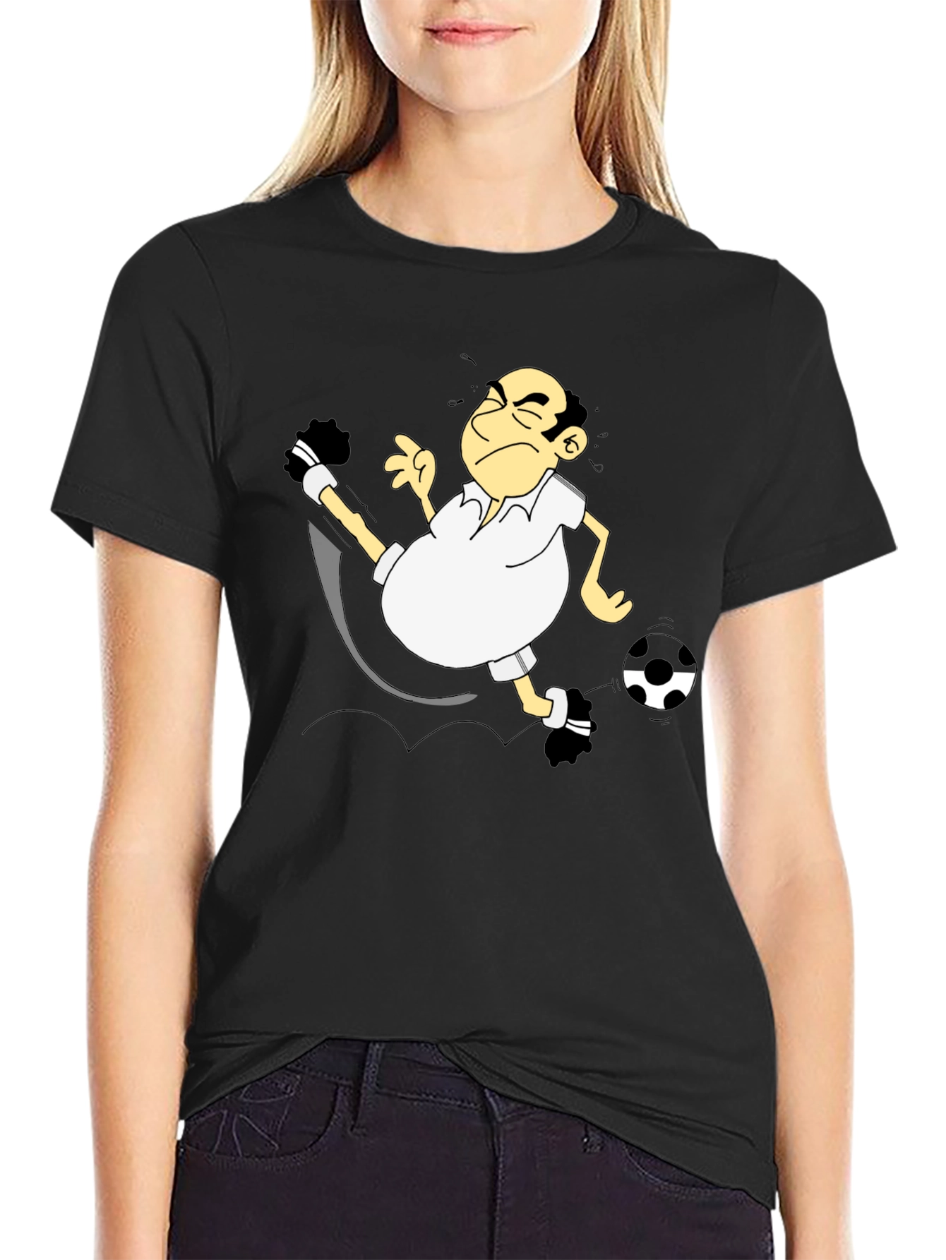 Funny Soccer Cartoon Black T-Shirt