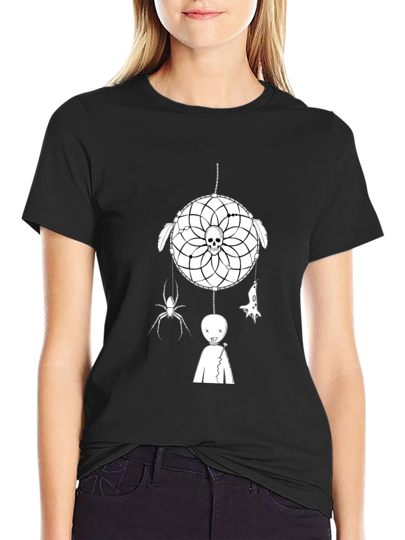 Dream Catcher Skull Graphic Tee - Halloween Vibes