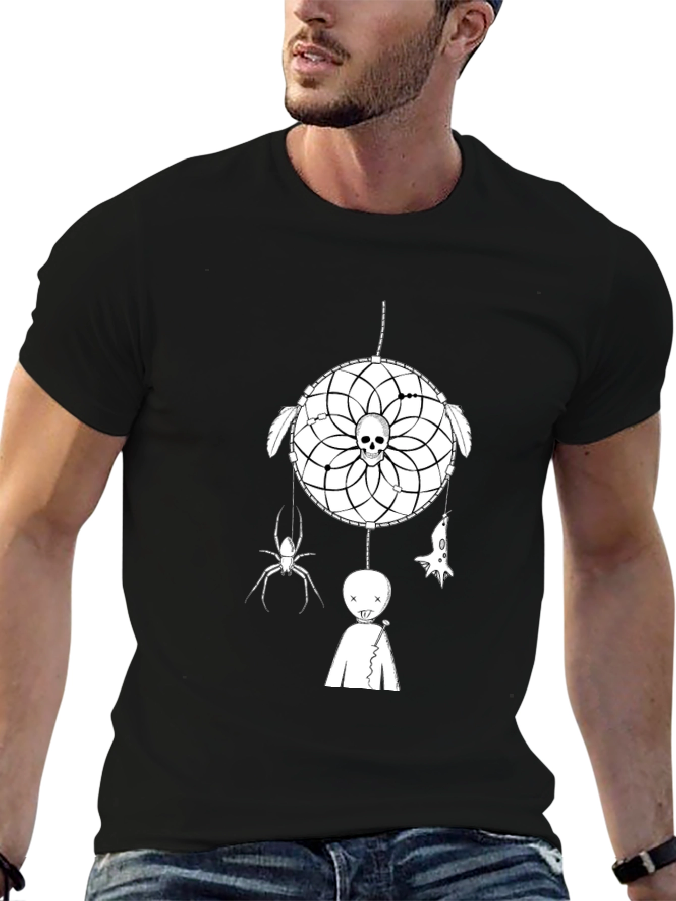 Dream Catcher Skull Graphic Tee - Halloween Vibes