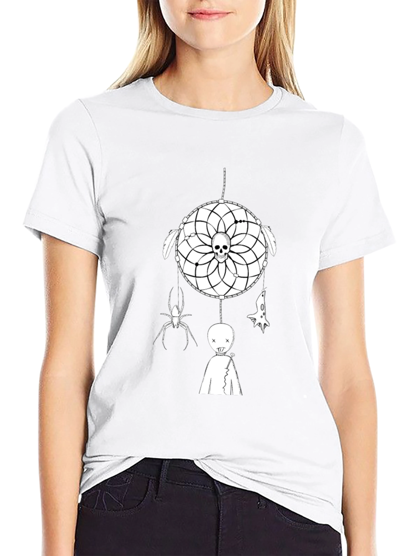 Dream Catcher Skull Graphic Tee - Halloween Vibes