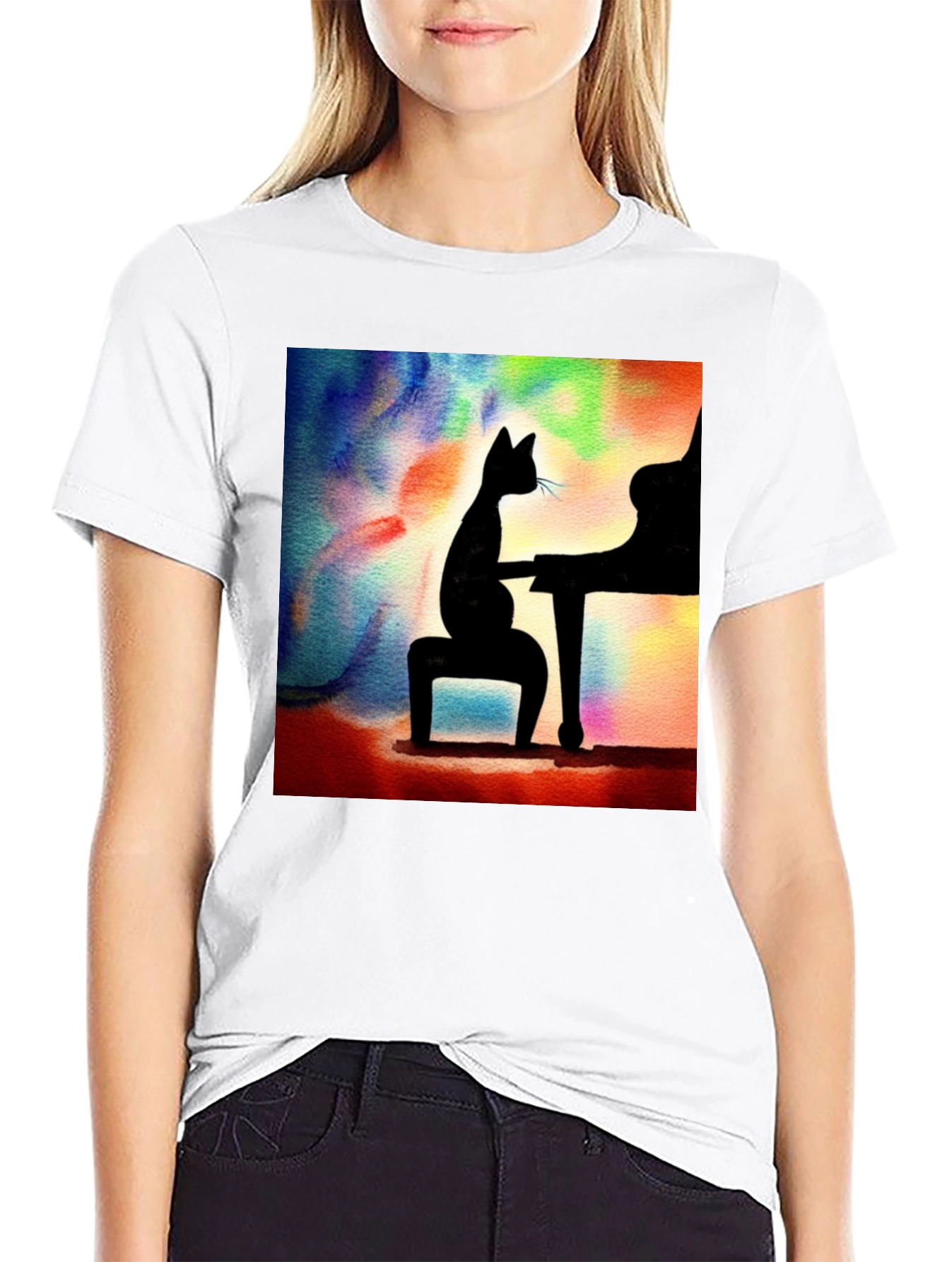 Cat Playing Piano T-Shirt - Artistic Design