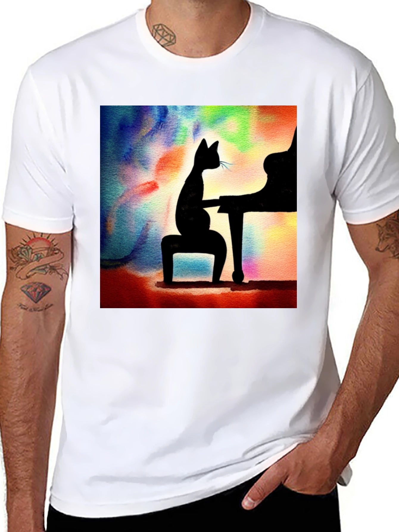 Cat Playing Piano T-Shirt - Artistic Design
