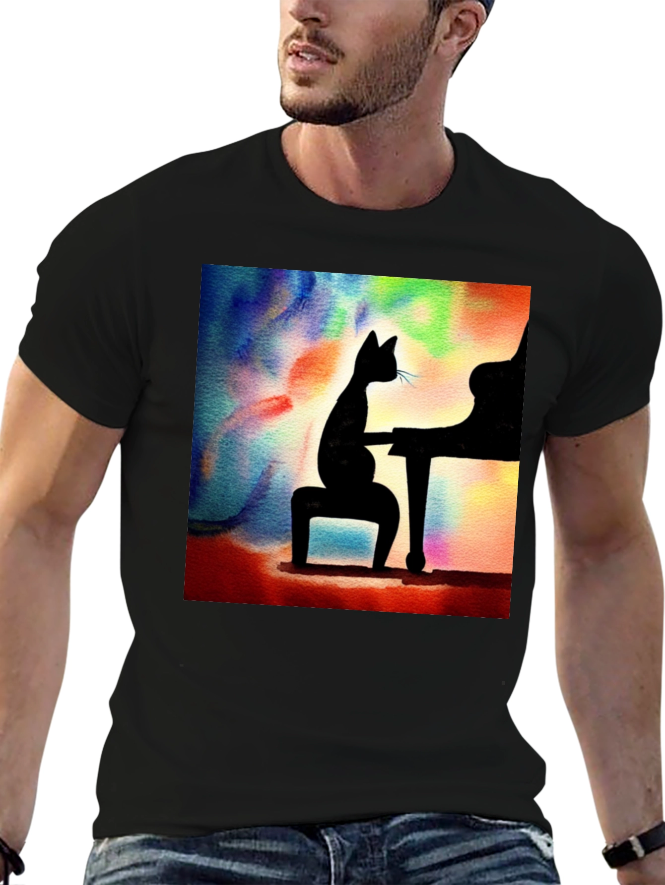 Cat Playing Piano T-Shirt - Artistic Design